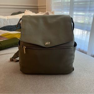 Freshly Picked Sage Classic Diaper Bag II + Cognac Stroller Clips